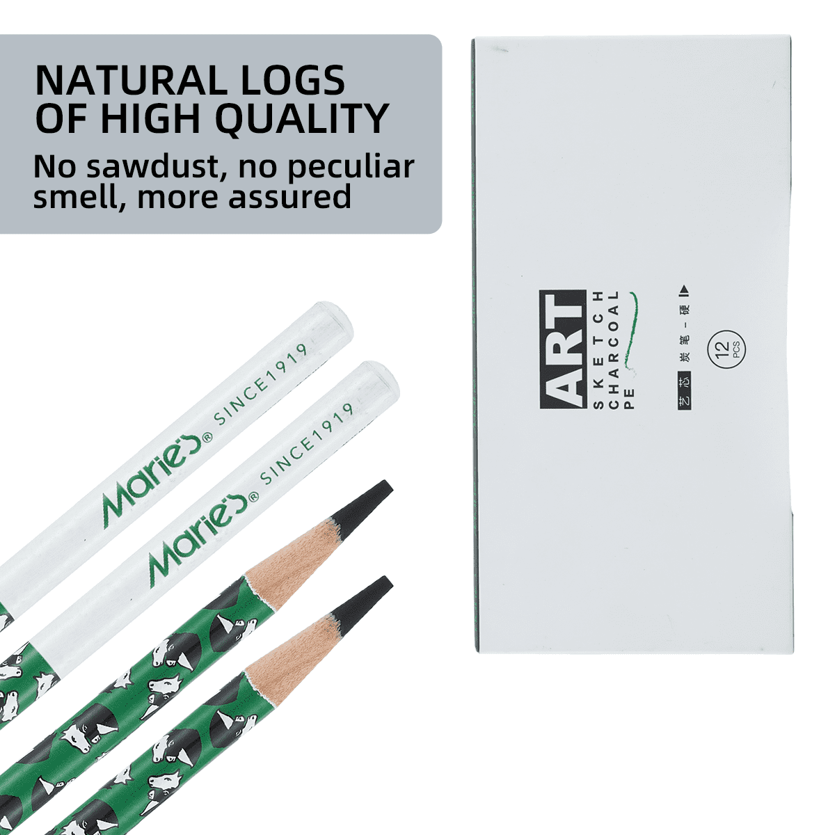 Professional Charcoal Pencils Set for Drawing & Sketching | 36-Pack Art Core Charcoal Pencils (12 Soft, 12 Medium, 12 Hard) | For Artists, Students