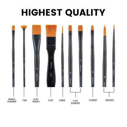 Marie's Acrylic Nylon Brush Set, 10-Pack for Painting - Professional & Student Grade for Canvas, Wood, Fabric
