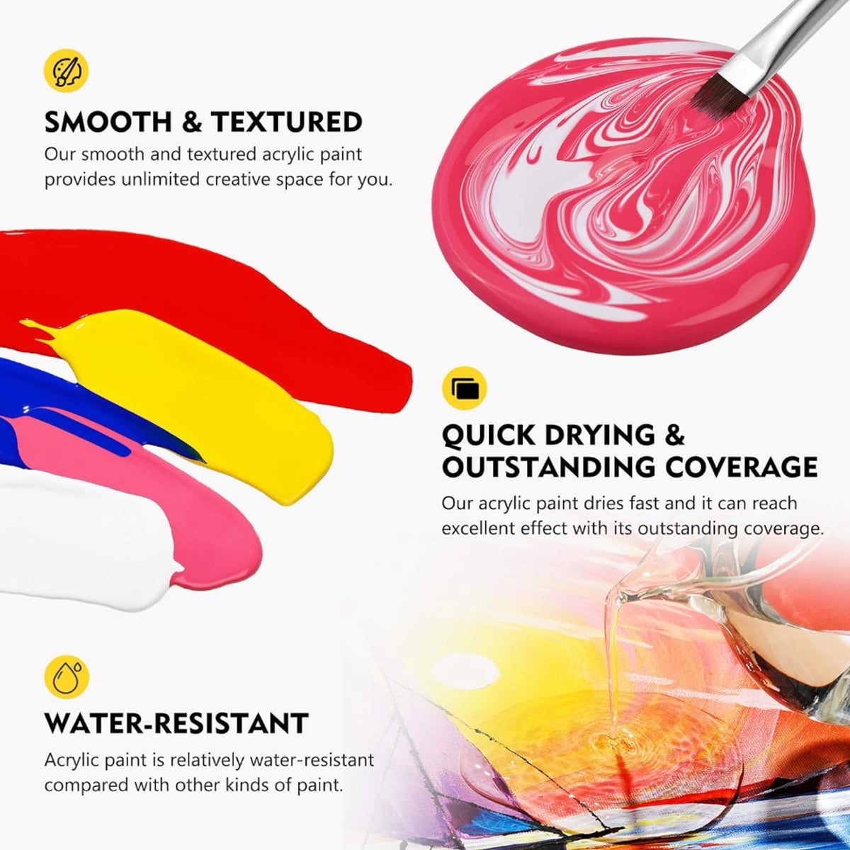 Acrylic Paint for Wall Art, 100ml/500ml (16.9Fl Oz), Rich Pigment, Waterproof Paint for Canvas/Wood/Clay, DIY Craft Supplies