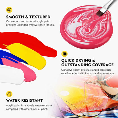 Acrylic Paint for Wall Art, 100ml/500ml (16.9Fl Oz), Rich Pigment, Waterproof Paint for Canvas/Wood/Clay, DIY Craft Supplies