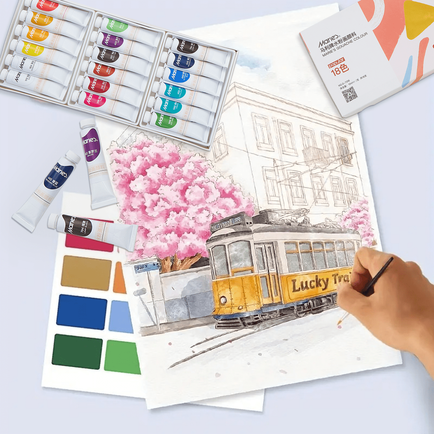 Professional 24 Color Set of Gouache Paint in 12ml/0.4oz Tubes -Vibrant Pigments, Non Fading, Rich Vivid Colors for Artists, Students, Beginners - Canvas Portrait Paintings