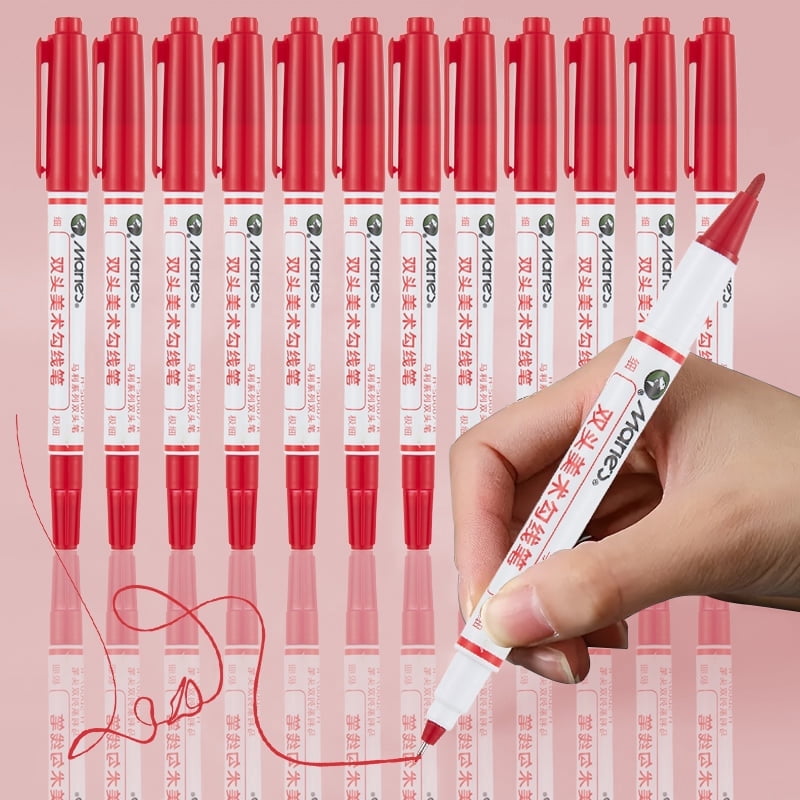 Twin Pen Dual Tip Marker, Red, Fine & Ultra Fine Point, Acrylic Paint Pens for Drawing/Sketching/Lettering, Art Supplies
