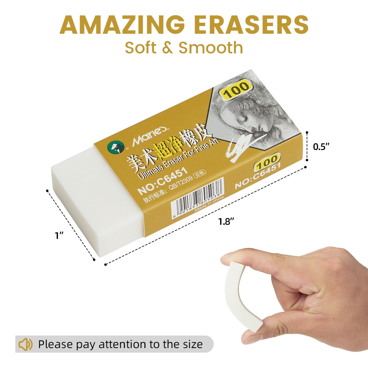 Super Clean Eraser, 20-Pack, Soft Art Eraser for Drawing Sketching, Graphite Charcoal Eraser Bulk for Classroom & Studio