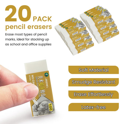 Super Clean Eraser, 20-Pack, Soft Art Eraser for Drawing Sketching, Graphite Charcoal Eraser Bulk for Classroom & Studio