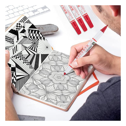 Twin Pen Dual Tip Marker, Red, Fine & Ultra Fine Point, Acrylic Paint Pens for Drawing/Sketching/Lettering, Art Supplies