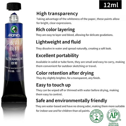 Watercolor Paint Set, 36 Colors x 12ml/0.4oz Tubes - Highly Pigmented, Perfect for Artists, Students, Beginners, Sketching & Illustration