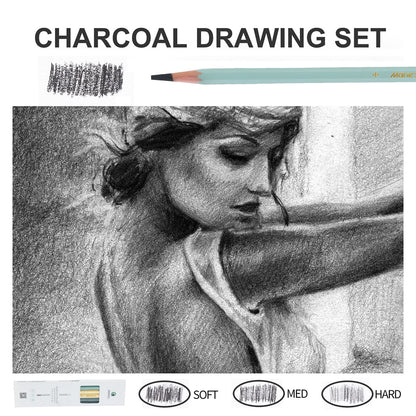 Marie's 36 Count Charcoal Pencils, Soft Medium Hard Charcoal Drawing Pencils Set, 12 Each for Sketching, Shading & Art Supplies
