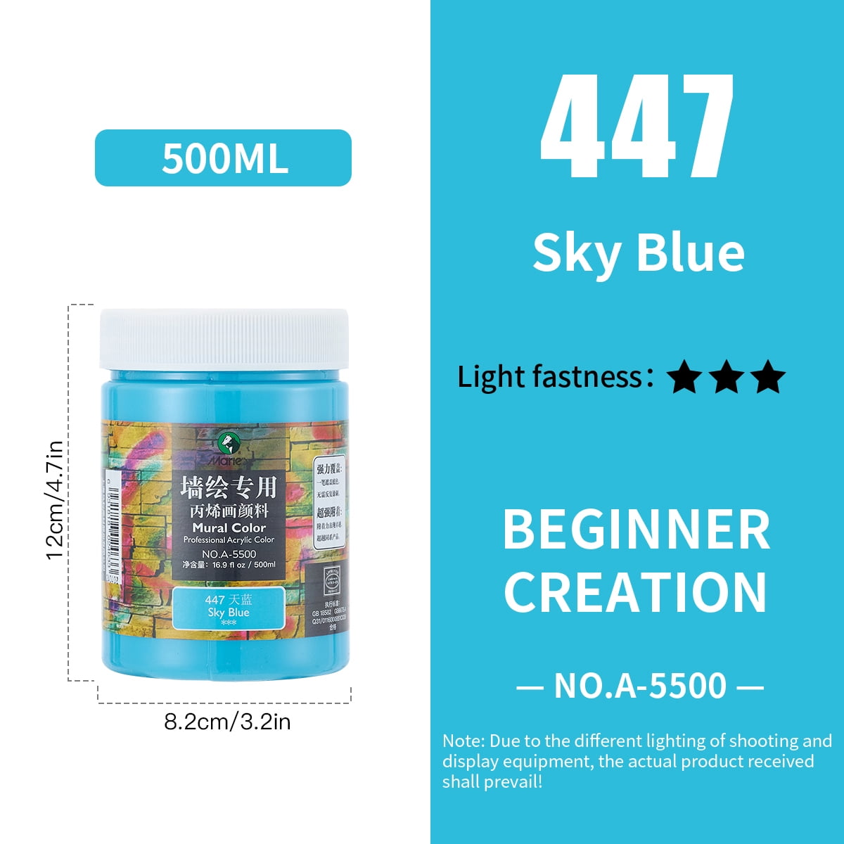 Acrylic Paint for Wall Art, 100ml/500ml (16.9Fl Oz), Rich Pigment, Waterproof Paint for Canvas/Wood/Clay, DIY Craft Supplies