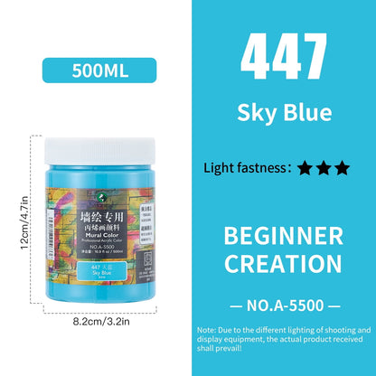 Acrylic Paint for Wall Art, 100ml/500ml (16.9Fl Oz), Rich Pigment, Waterproof Paint for Canvas/Wood/Clay, DIY Craft Supplies