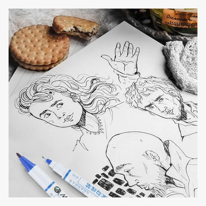 12pcs Double Tip Paint Marking Pen,Blue Waterproof Archival Ink Pens, Multi-Line Pens, Illustration Pens, Suitable for Sketching, Watercolor Painting, Anime, Comics, And Professional Drawing