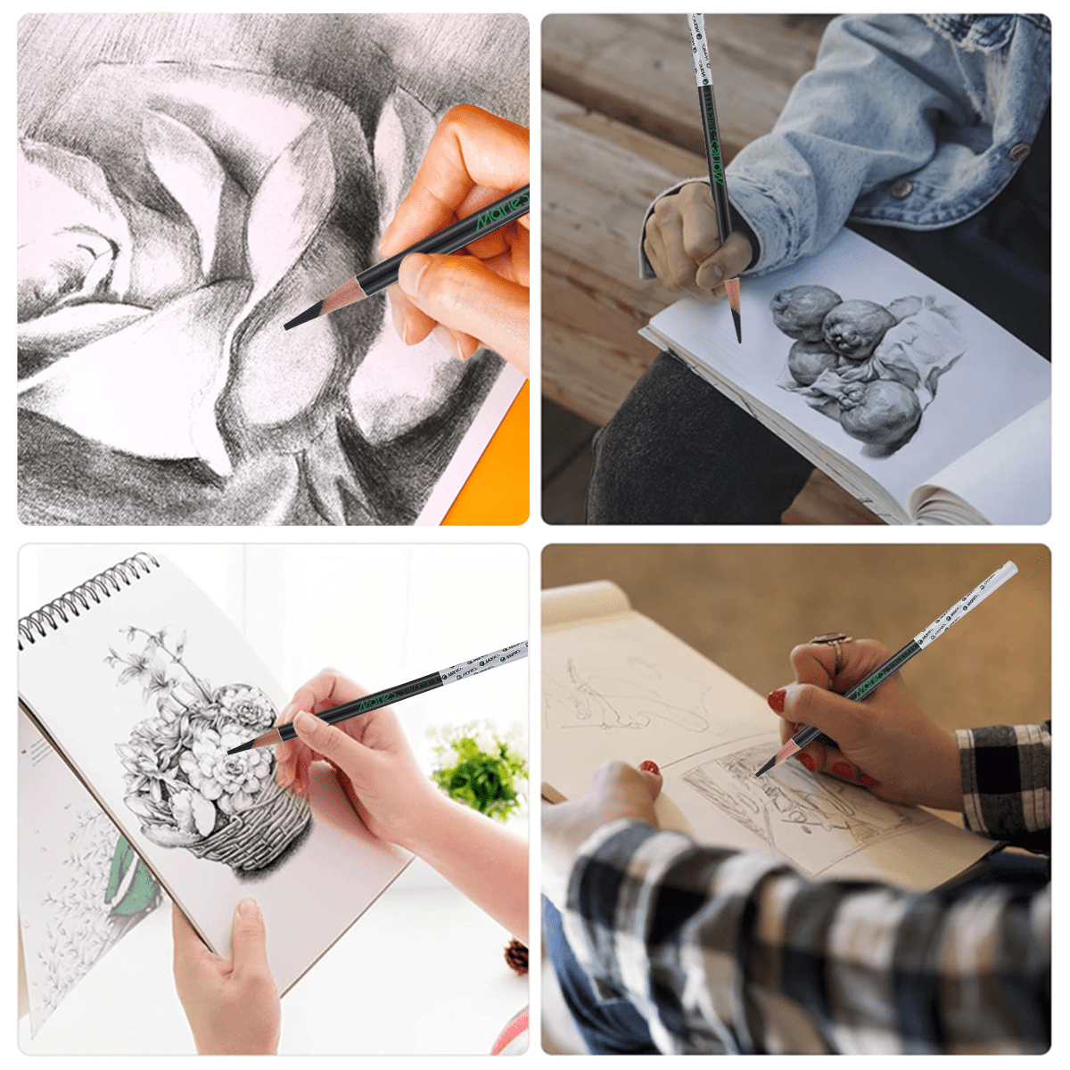 Professional Charcoal Pencils Set for Drawing & Sketching |  36-Pack Art Core Charcoal Pencils (12 Soft, 12 Medium, 12 Hard) | For Artists, Students