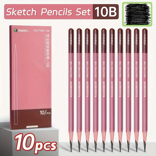 Professional Sketching Graphite Pencil, Extra Soft 10B, Deep Black Core for Drawing & Shading, Hexagonal Barrel