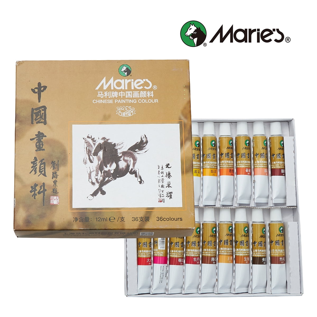 Marie's Artist Chinese Watercolor Paint Set - Professional Quality High Pigment for Vivid Color Mixing - 36 x 12 ml Tubes