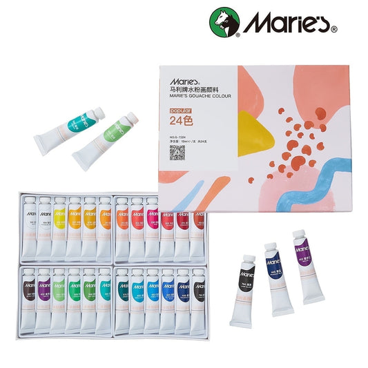 Professional 24 Color Set of Gouache Paint in 12ml/0.4oz Tubes -Vibrant Pigments, Non Fading, Rich Vivid Colors for Artists, Students, Beginners - Canvas Portrait Paintings