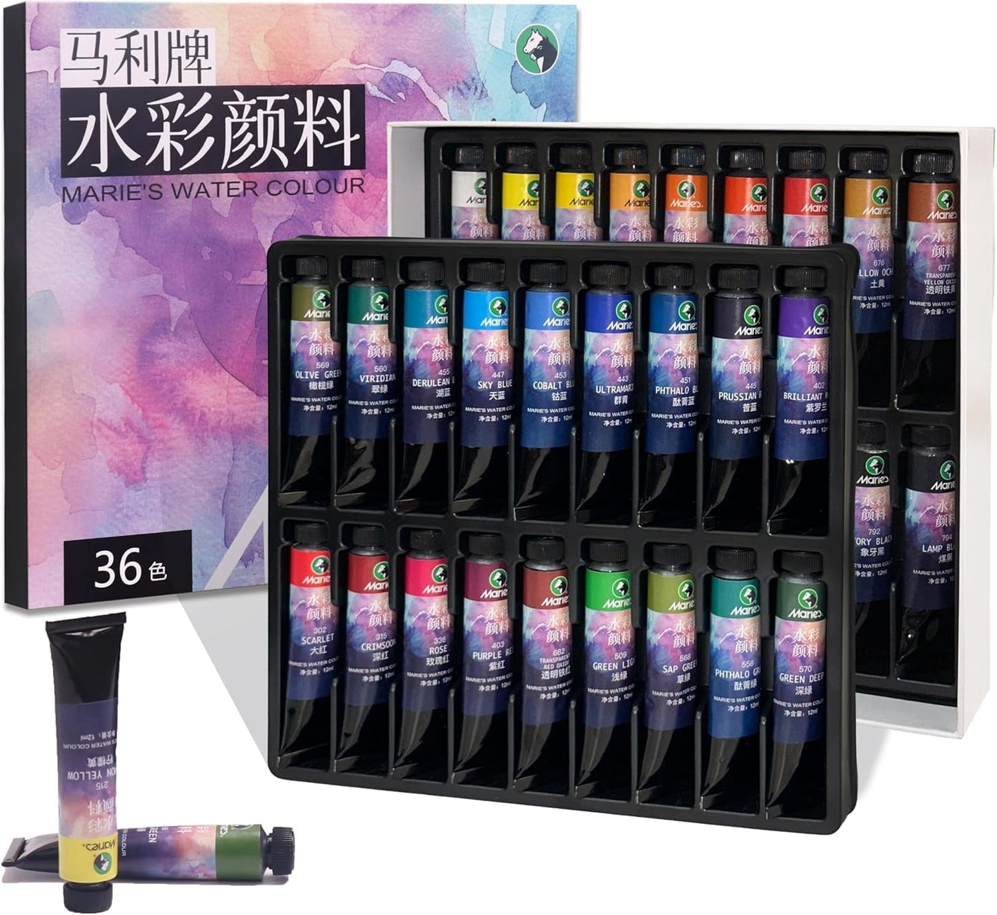 Watercolor Paint Set, 36 Colors x 12ml/0.4oz Tubes - Highly Pigmented, Perfect for Artists, Students, Beginners, Sketching & Illustration
