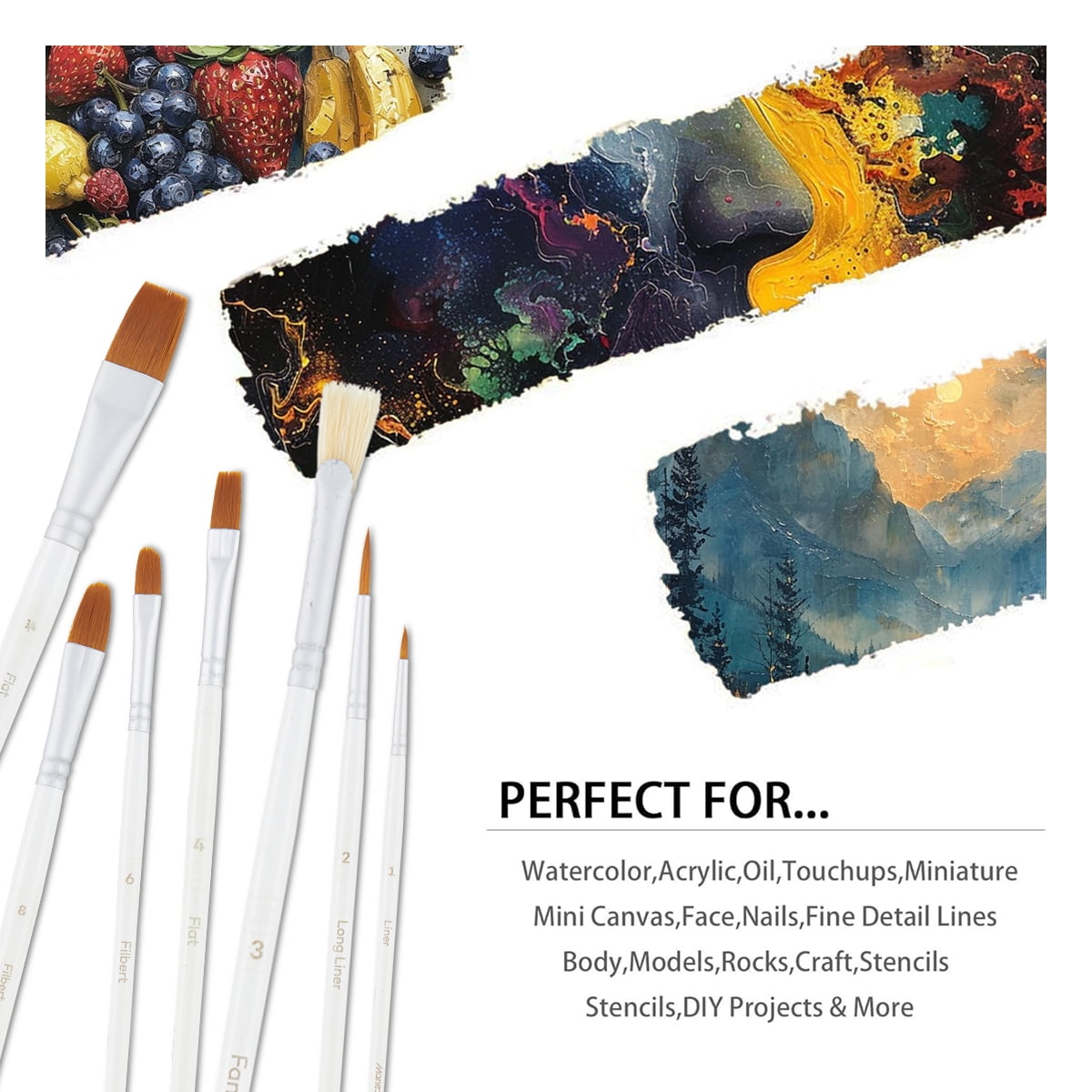 Gouache Brush Set,10-Piece - Round, Flat & Detail Brushes for Gouache, Acrylic & Watercolor | Nylon & Natural Hair Blend | Portable Artist Starter Kit
