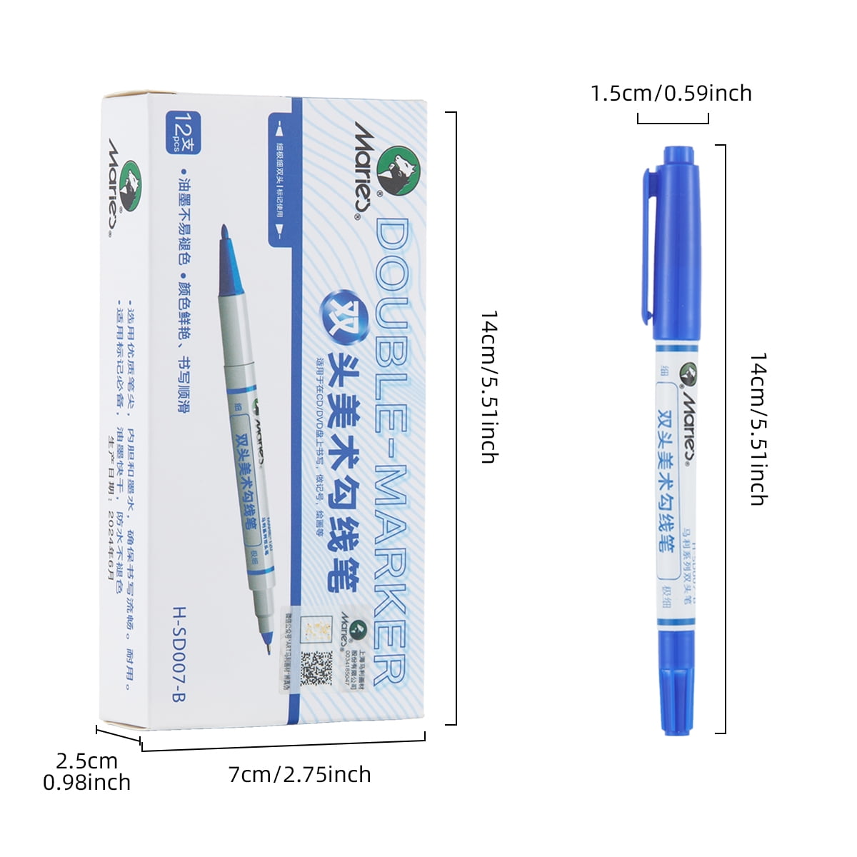 12pcs Double Tip Paint Marking Pen,Blue Waterproof Archival Ink Pens, Multi-Line Pens, Illustration Pens, Suitable for Sketching, Watercolor Painting, Anime, Comics, And Professional Drawing