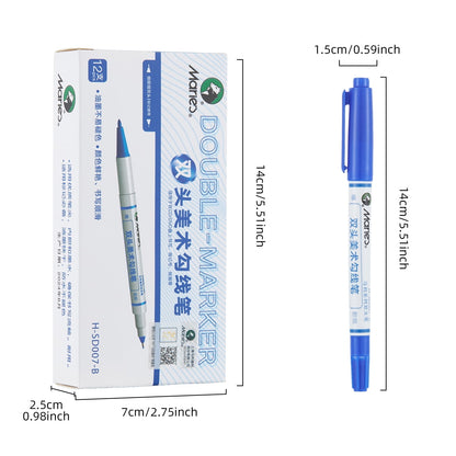12pcs Double Tip Paint Marking Pen,Blue Waterproof Archival Ink Pens, Multi-Line Pens, Illustration Pens, Suitable for Sketching, Watercolor Painting, Anime, Comics, And Professional Drawing