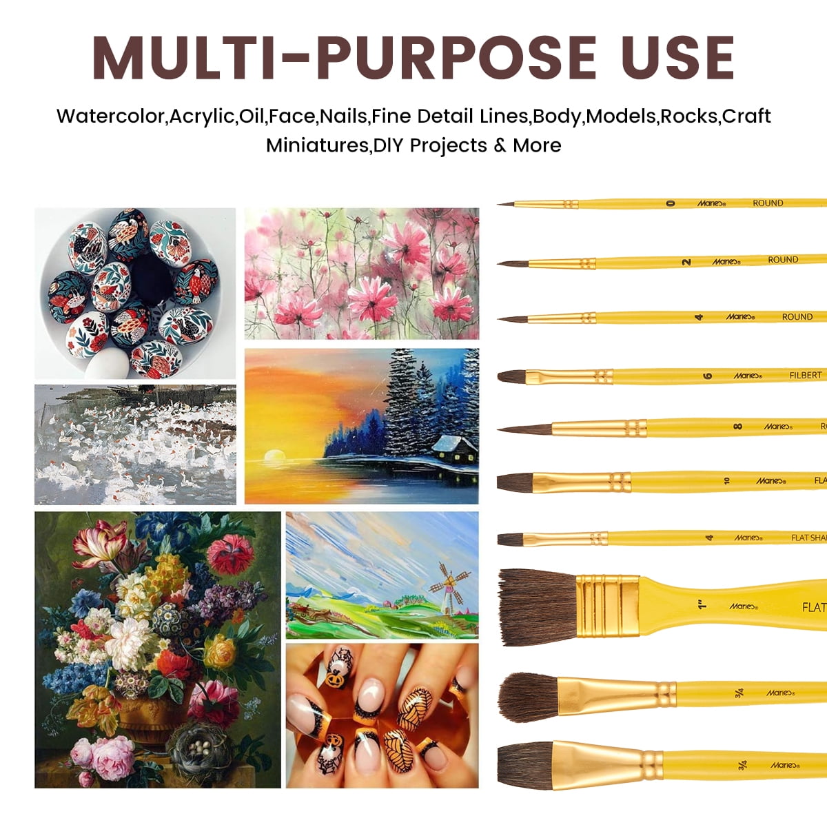 Watercolor Brushes Set,10 Artist Brushes Watercolor Paint Brushes, Premium Paint Brushes for Acrylic, Oil, Watercolor Paintings, Art Supplies for Artists