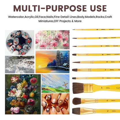 Watercolor Brushes Set,10 Artist Brushes Watercolor Paint Brushes, Premium Paint Brushes for Acrylic, Oil, Watercolor Paintings, Art Supplies for Artists